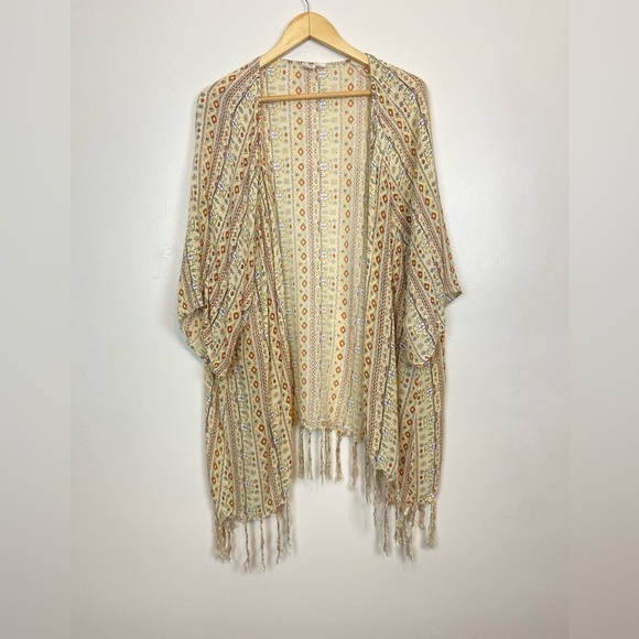 LAGACI WESTERN PRINT BOHEMIAN FRINGE TOPPER S/M BEACHY SUMMER - Picture 7 of 8